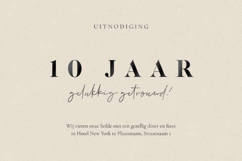 Beige jubileum uitnodiging 10 jaar getrouwd met hoogglans zwart