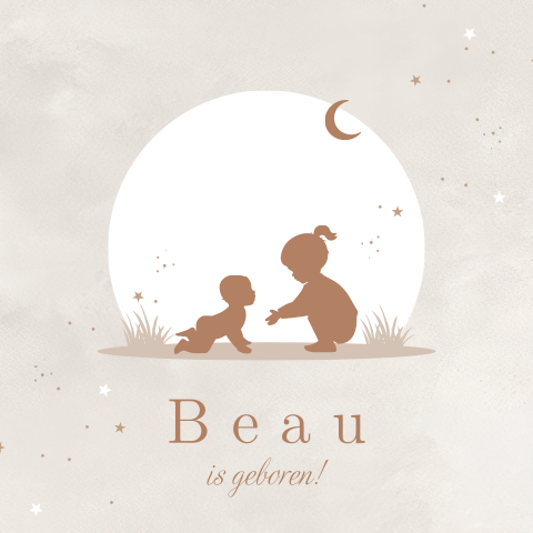 Unisex geboortekaartje grote zus en baby in silhouet
