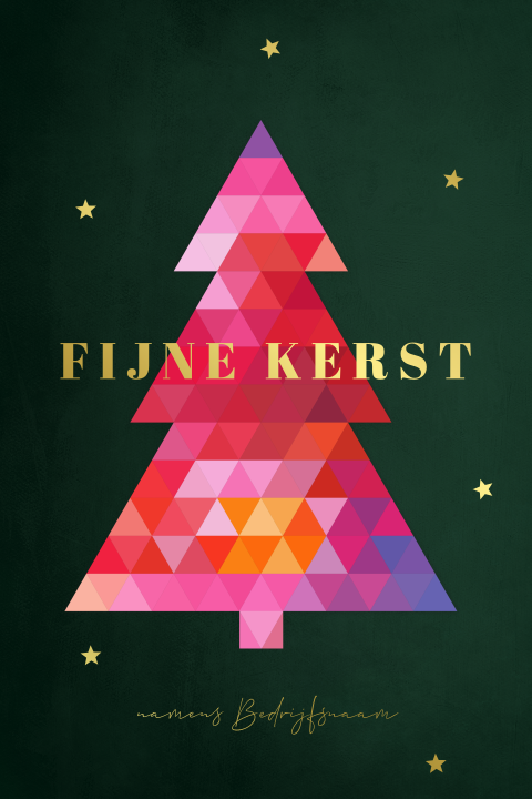 Kerstkaart met strakke kerstboom in roze-rood