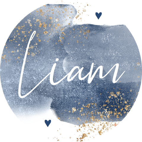 Sluitsticker met donkerblauwe waterverf en goudlook spetters