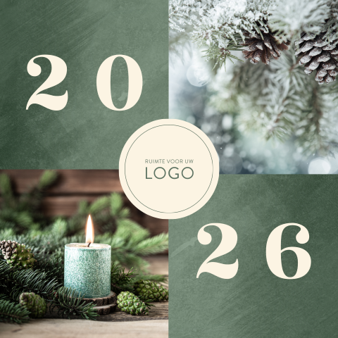 Groene kerstkaart met natuurlijke afbeeldingen en logo