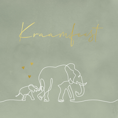 Goudfolie kraamkaartje jongen met olifantjes in groen