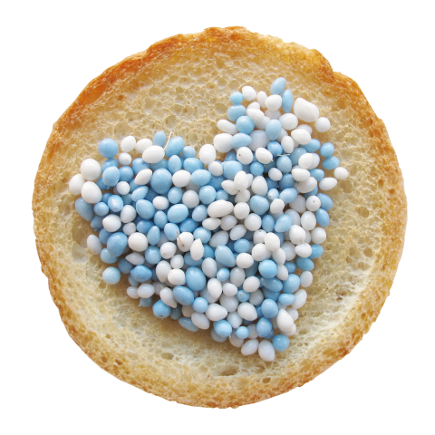 Sluitsticker beschuit met muisjes blauw
