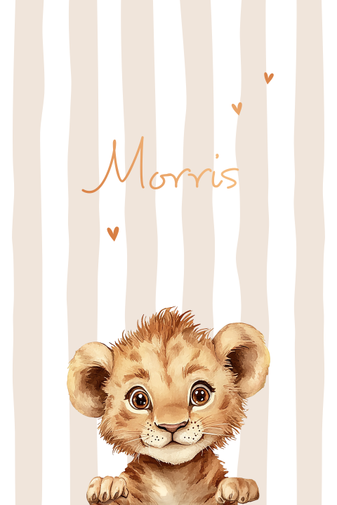 Gestreepd geboortekaartje leeuwtje met naam