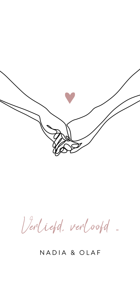 Verlovingskaart met lijntekening handen en hartje