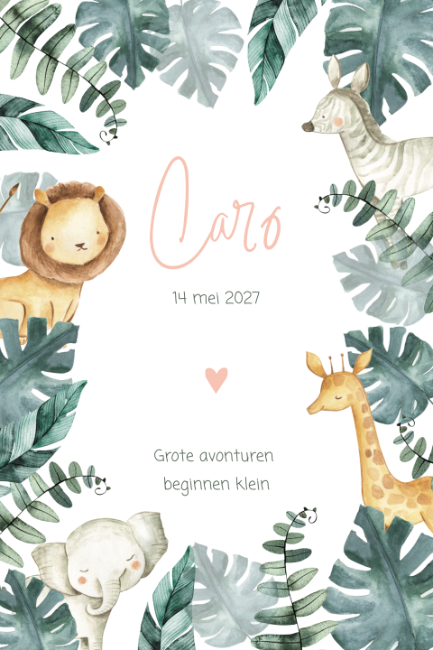 Jungle geboortekaartje met verschillende dieren