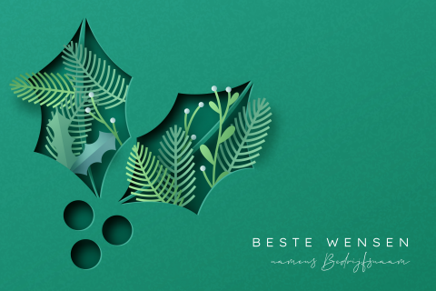 Groene kerstkaart met hulst van papier