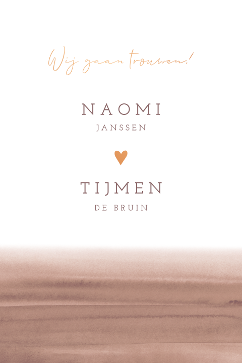 Minimalistische trouwkaart met zacht roze verloop en koperfolie