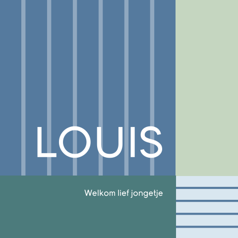 Geboortekaartje met blauwgroene vlakken en strepen
