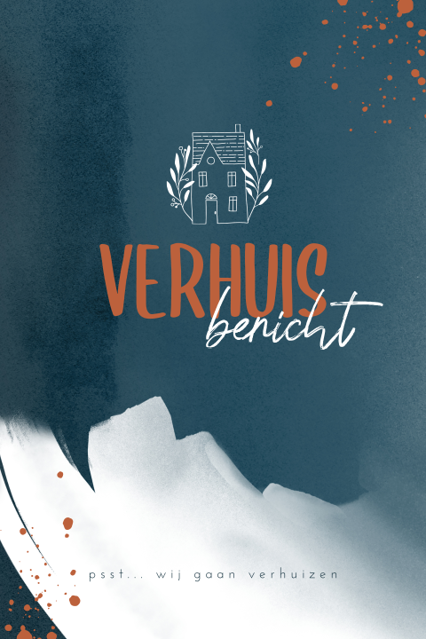 Blauwe verhuiskaart met witte verf en huisje