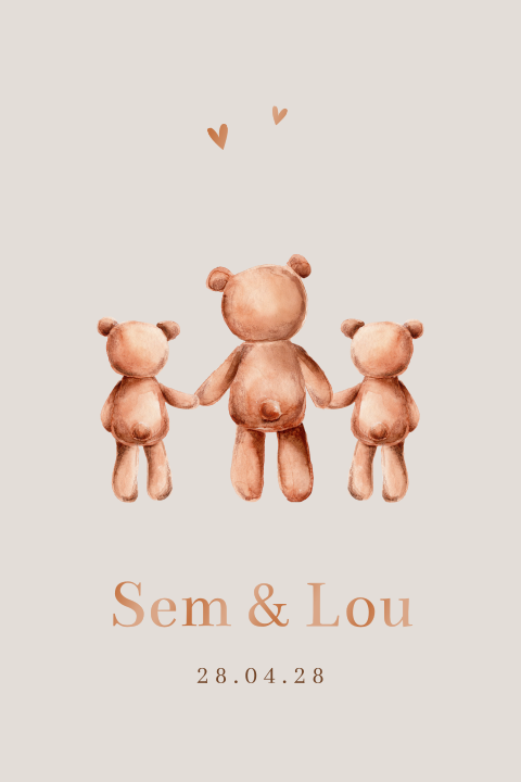 Geboortekaart met liefdevolle berenfamilie