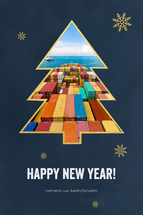 Kerstkaart scheepvaart met foto in gouden kerstboom