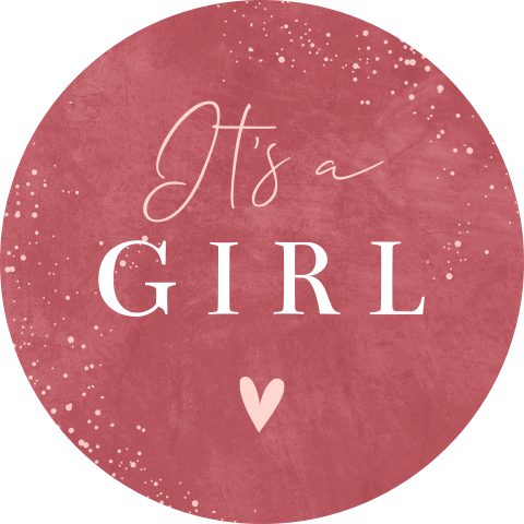 Donkerroze sluitsticker met hartje en it's a girl