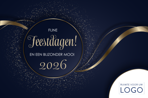 Chique donkerblauwe kerstkaart met logo voorop