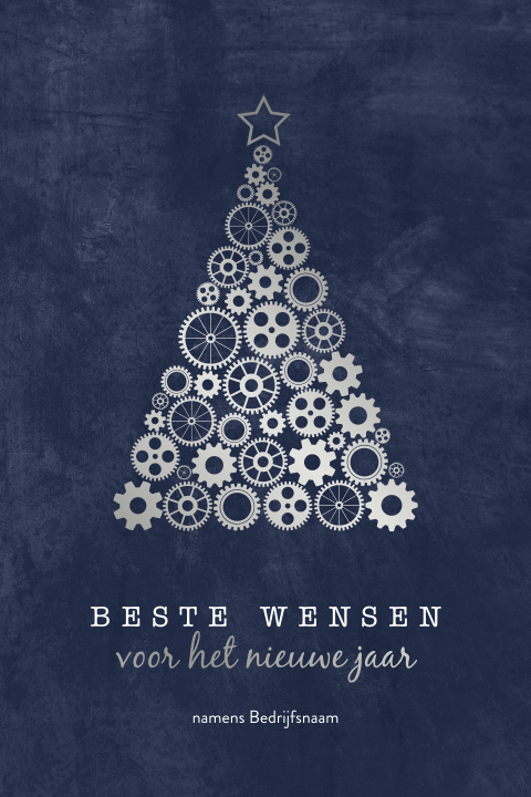 Kerstkaart met zilverfolie tandwiel kerstboom