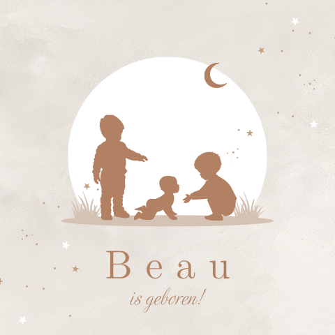 Neutraal geboortekaartje met drie kinderen in silhouet