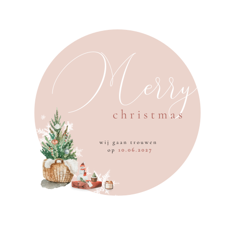 Roze kerstkaart Marry Christmas met kerstboom