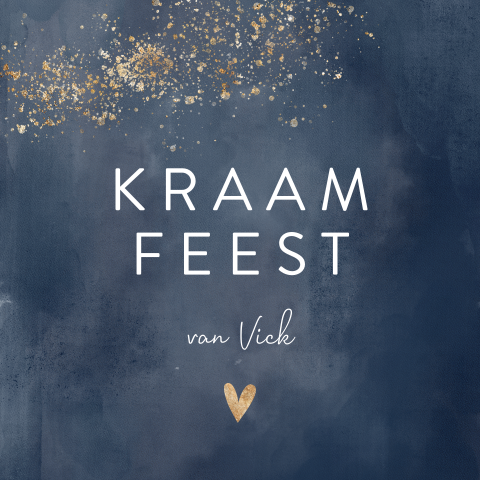 Donkerblauw waterverf kraamkaartje jongen met gouden spetters