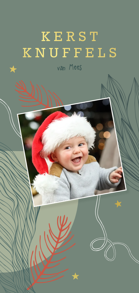 Grafische kerstkaart voor eerste kerst baby met foto