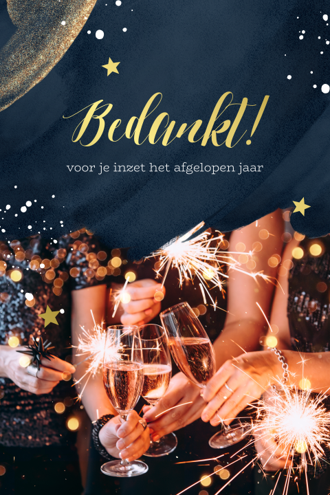 Goudfolie kerstkaart met foto en bedankt