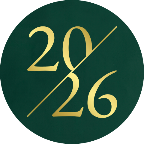 Groene nieuwjaarszegel met 2026 in goudfolie