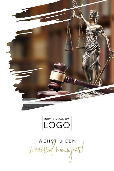 Kerstkaart met Vrouwe Justitia en goudfolie