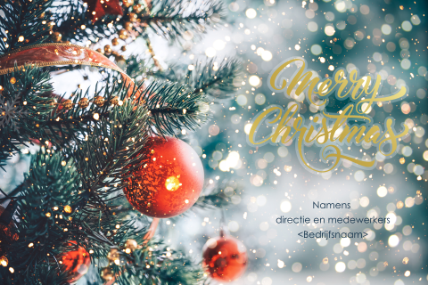 Kerstkaart met foto vintage kerstboom en goudfolie