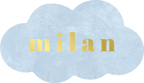 Lichtblauw wolkje sticker met goudfolie naam