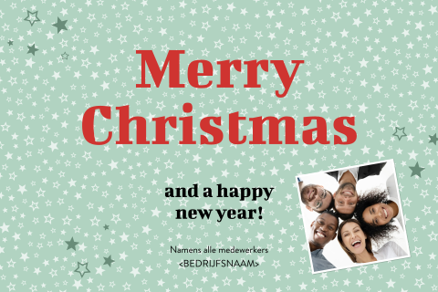 Mintgroene fotokerstkaart met Merry Christmas in rood