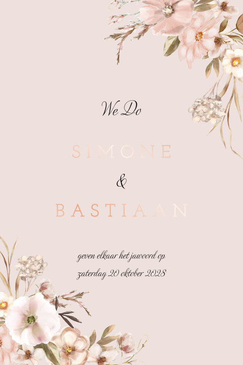 Romantische roze trouwkaart met blush bloemen