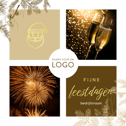 Kerstkaart met foto's vuurwerk en champagne