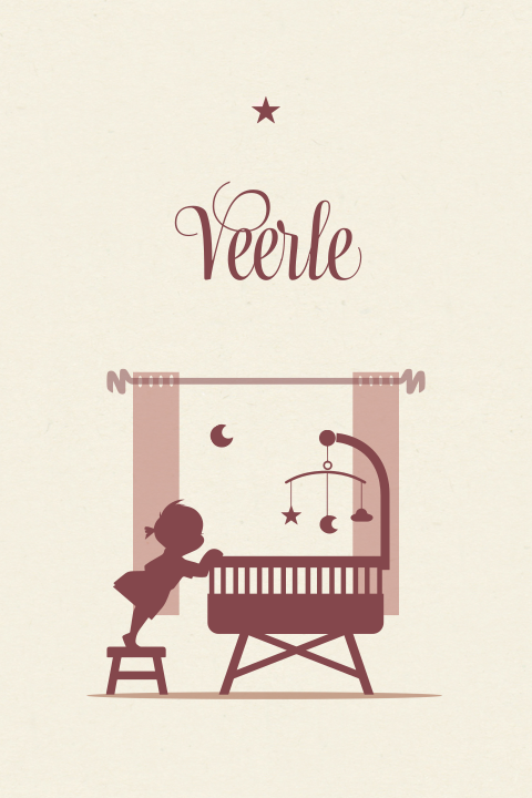 Geboortekaartje zusje bij wieg met baby meisje