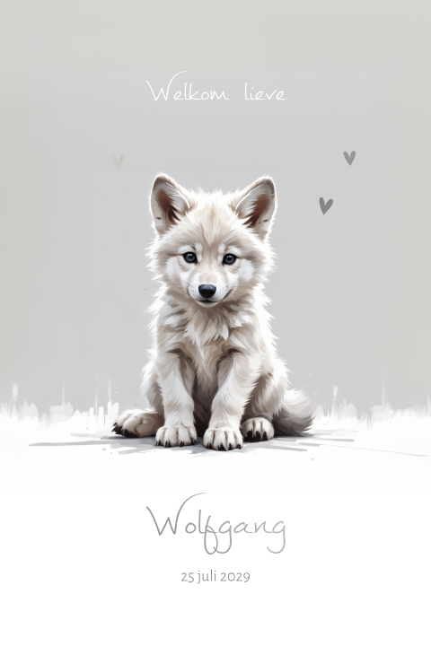 Grijs geboortekaartje met wolf