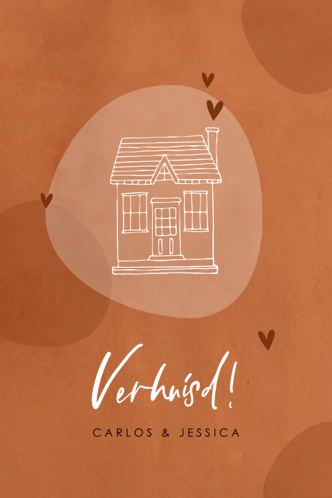 Verhuiskaart met abstracte vlekken in roestrood