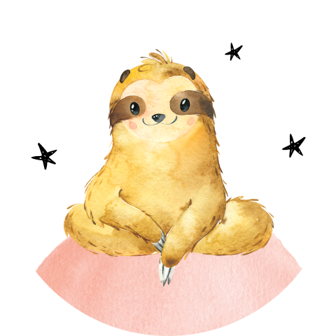 Sluitsticker met baby luiaard en roze waterverf