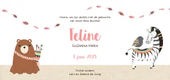 Geboortekaartje meisje met roze tipi en dieren