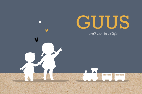 Geboortekaartje 2e kindje silhouet zus en baby broertje