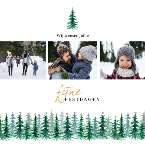 Foto kerstkaart met rij kerstbomen