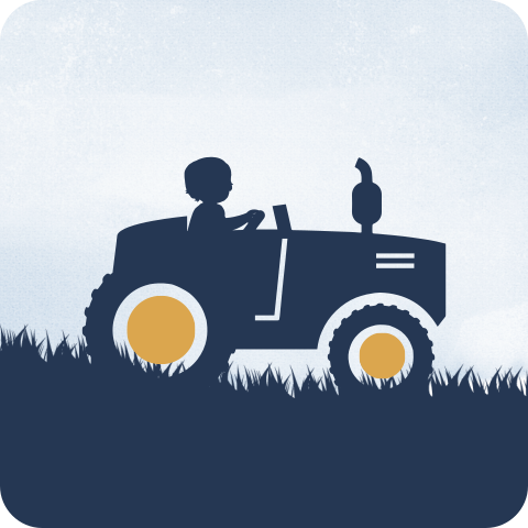 Vierkante sluitsticker met jongen op tractor