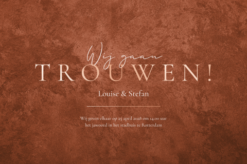 Roestbruine trouwkaart met rosegoudfolie