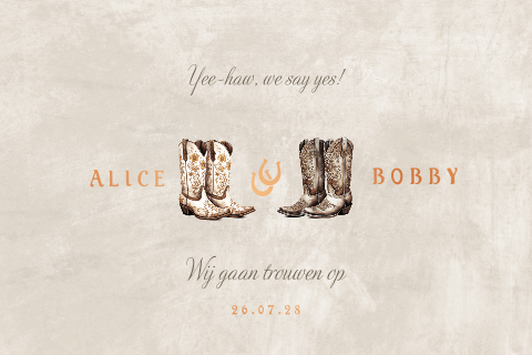 Western trouwkaart met stoere cowboylaarzen