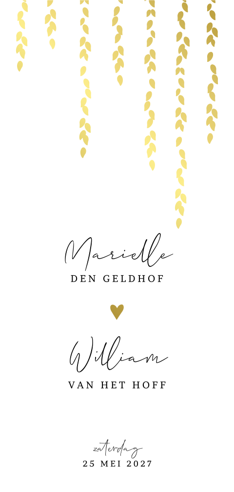 Trouwkaart met goudfolie regen en typografie