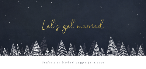 Goudfolie save the date kerstkaart met kerstboompjes