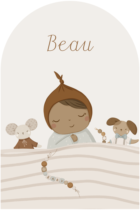 Beige geboortekaartje met schattig kindje