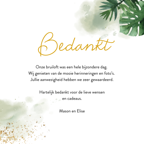 Bedankkaart met gouden spetters en bladeren