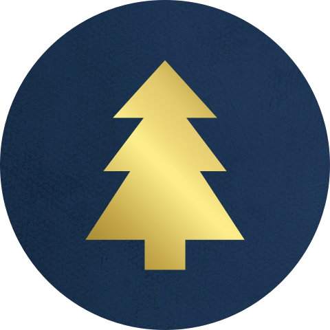 Blauwe sluitsticker met goudfolie kerstboom