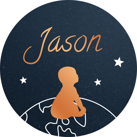 Koperfolie sticker met wereldbol en silhouet kindje