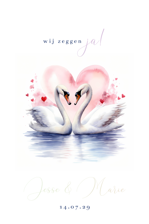 Romantische trouwkaart met zwanen in aquarelstijl