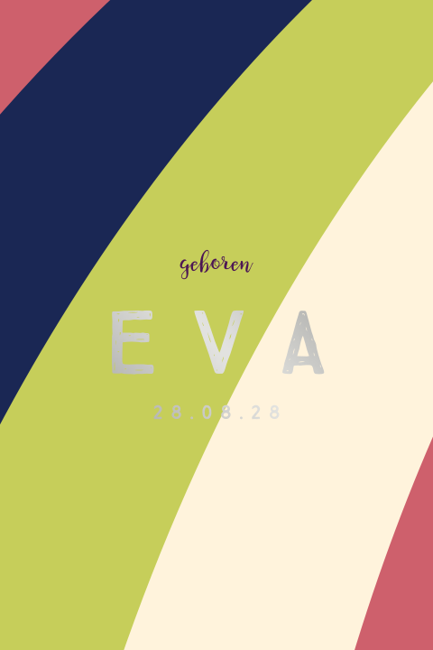 Geboortekaartje colorblocking met strepen in groen rood blauw