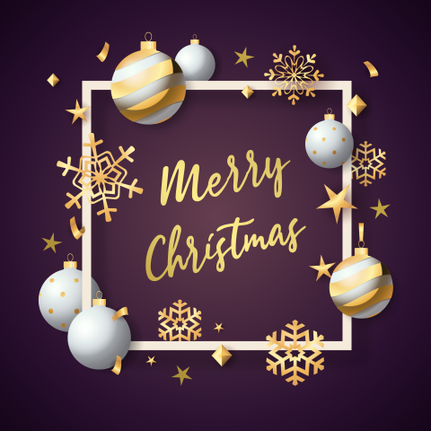 Paarse kerstkaart met goudfolie typografie